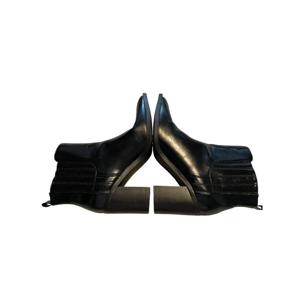 Black Pointed Toe Block Heel Ankle Boots Womens Size 8 Western Booties